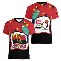 Happy Angola Women V-Neck T-Shirt 50 Years of Independence - Wonder Print Shop
