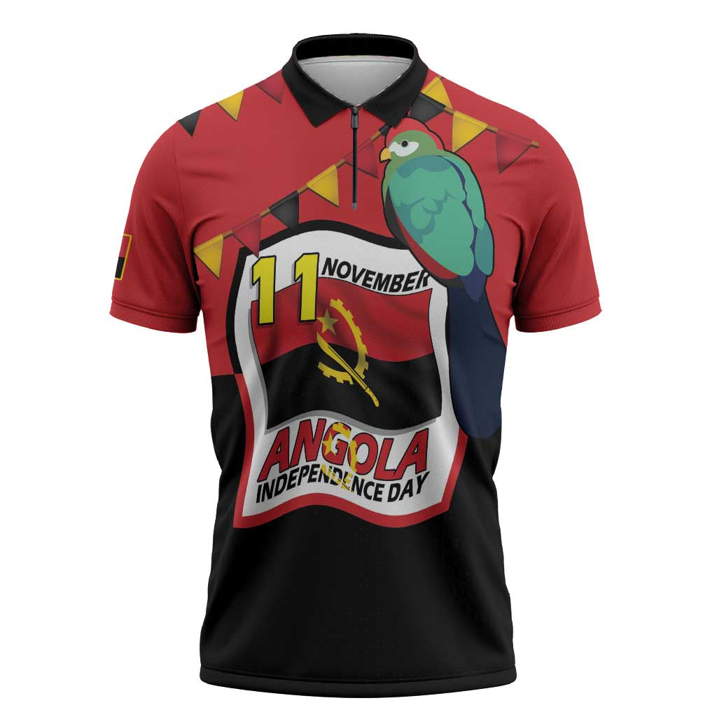 Happy Angola Zipper Polo Shirt 50 Years of Independence - Wonder Print Shop