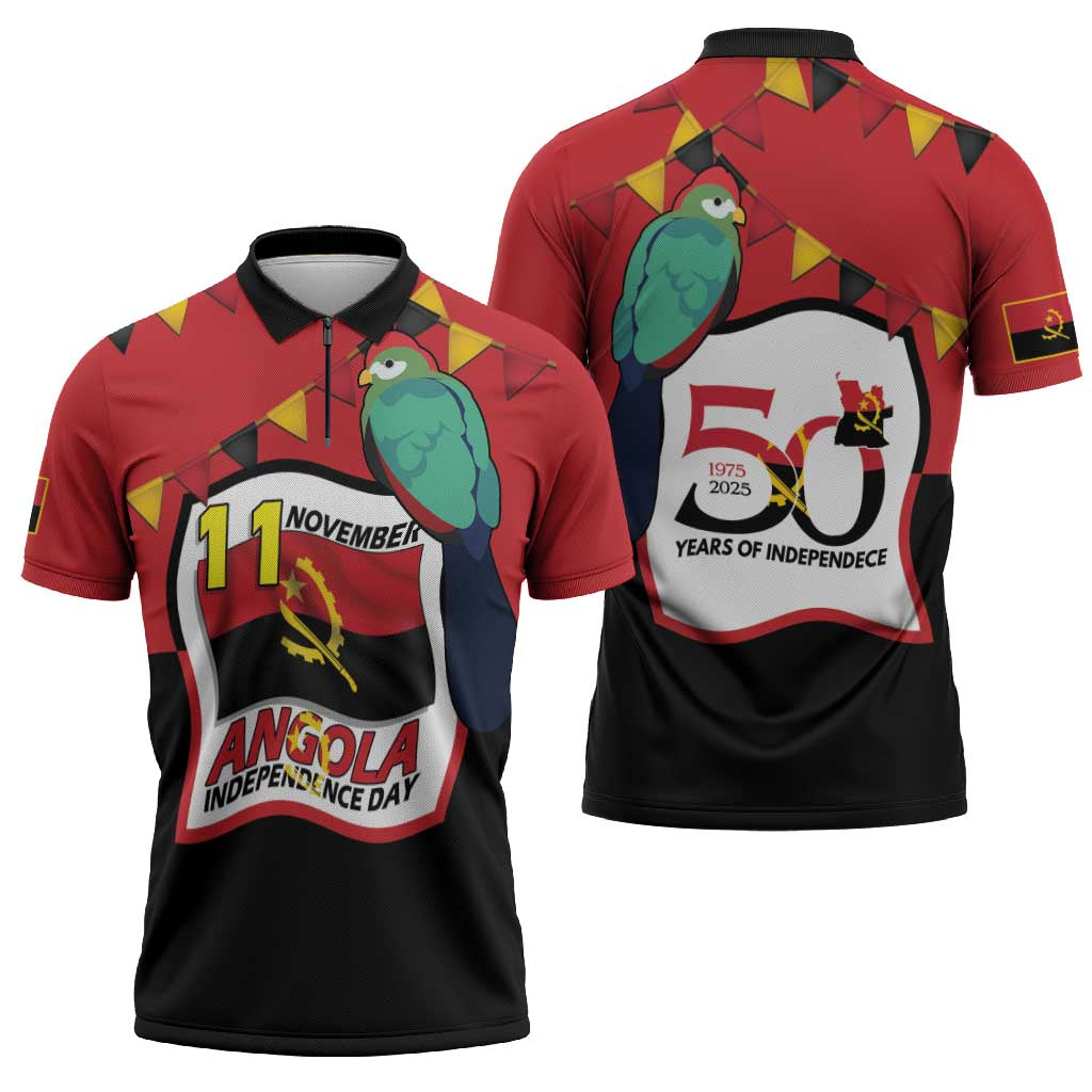 Happy Angola Zipper Polo Shirt 50 Years of Independence - Wonder Print Shop