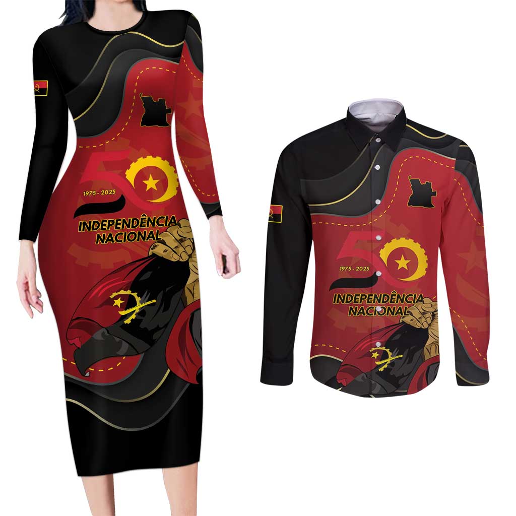 Personalized Angola Independence Day Couples Matching Long Sleeve Bodycon Dress and Long Sleeve Button Shirt Virtue Is Stronger When United - Wonder Print Shop
