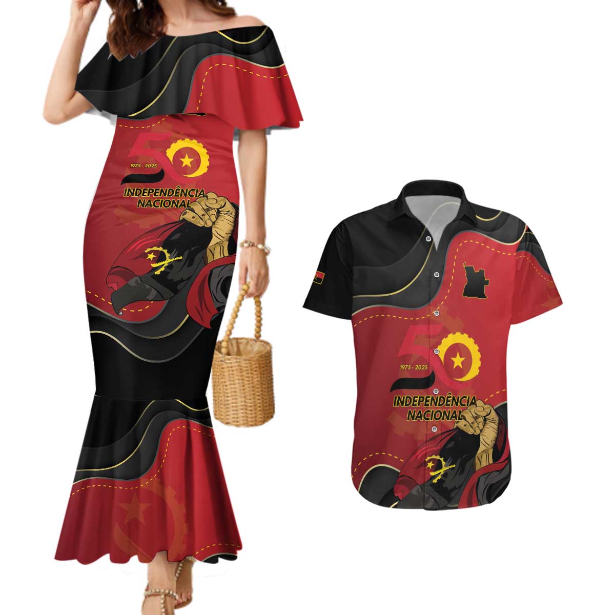 Personalized Angola Independence Day Couples Matching Mermaid Dress and Hawaiian Shirt Virtue Is Stronger When United - Wonder Print Shop