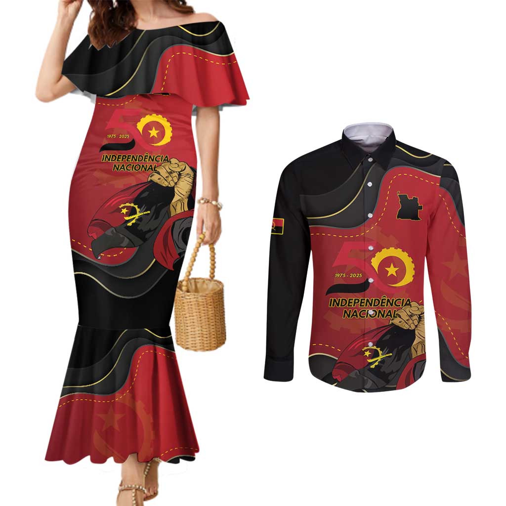 Personalized Angola Independence Day Couples Matching Mermaid Dress and Long Sleeve Button Shirt Virtue Is Stronger When United - Wonder Print Shop