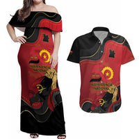 Personalized Angola Independence Day Couples Matching Off Shoulder Maxi Dress and Hawaiian Shirt Virtue Is Stronger When United - Wonder Print Shop