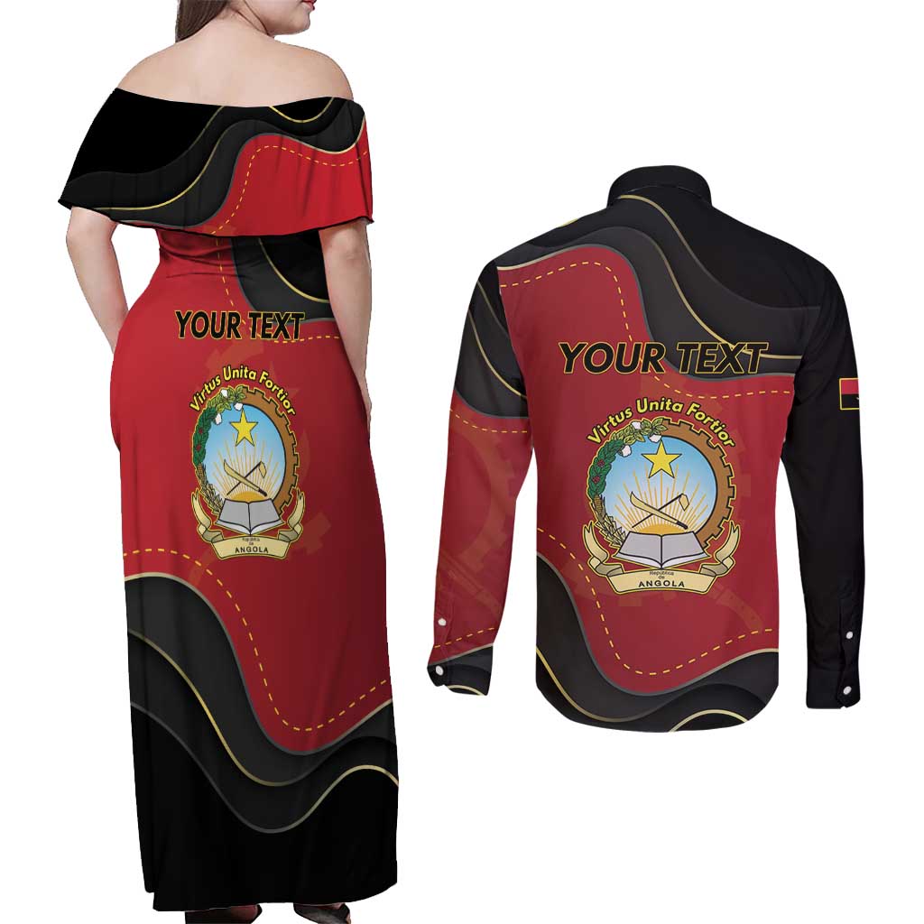 Personalized Angola Independence Day Couples Matching Off Shoulder Maxi Dress and Long Sleeve Button Shirt Virtue Is Stronger When United - Wonder Print Shop