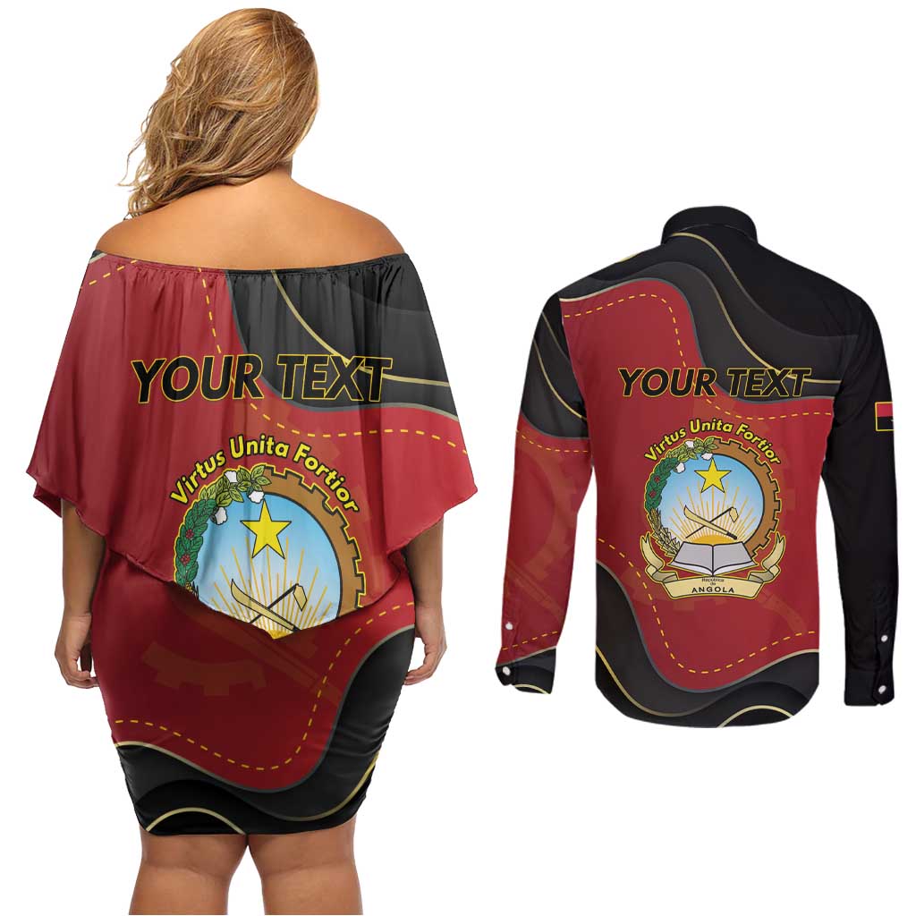 Personalized Angola Independence Day Couples Matching Off Shoulder Short Dress and Long Sleeve Button Shirt Virtue Is Stronger When United - Wonder Print Shop