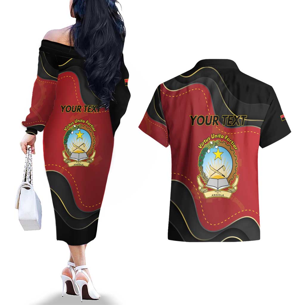 Personalized Angola Independence Day Couples Matching Off The Shoulder Long Sleeve Dress and Hawaiian Shirt Virtue Is Stronger When United - Wonder Print Shop