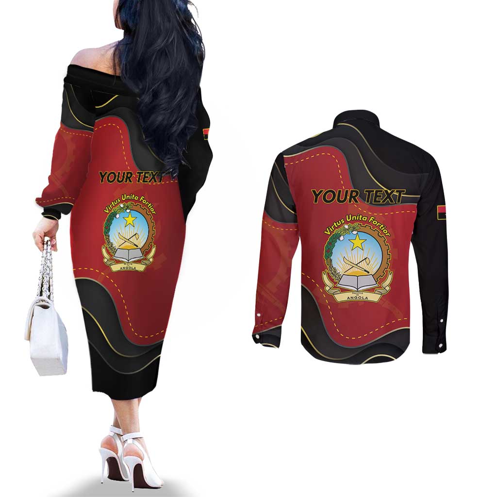 Personalized Angola Independence Day Couples Matching Off The Shoulder Long Sleeve Dress and Long Sleeve Button Shirt Virtue Is Stronger When United - Wonder Print Shop