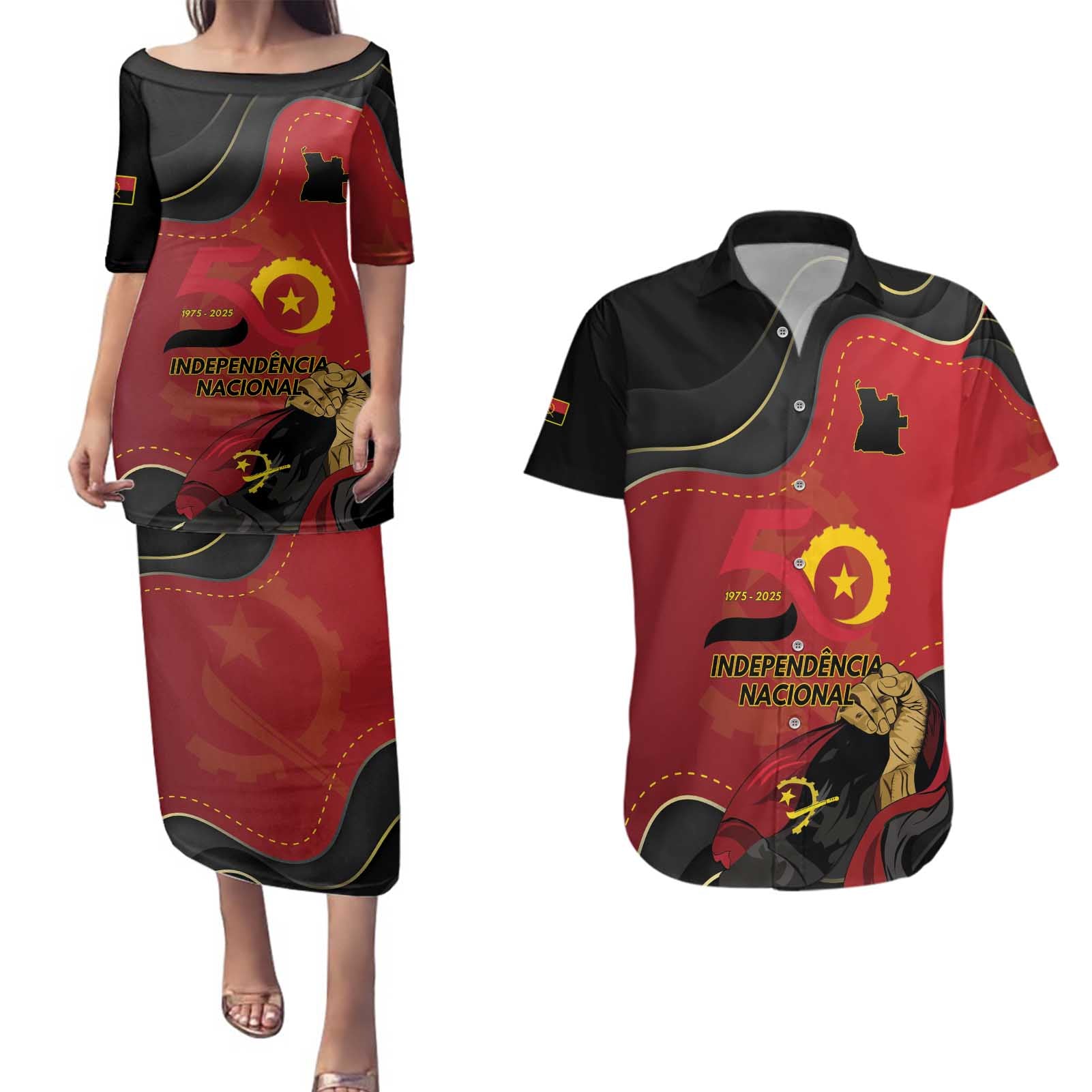 Personalized Angola Independence Day Couples Matching Puletasi and Hawaiian Shirt Virtue Is Stronger When United - Wonder Print Shop