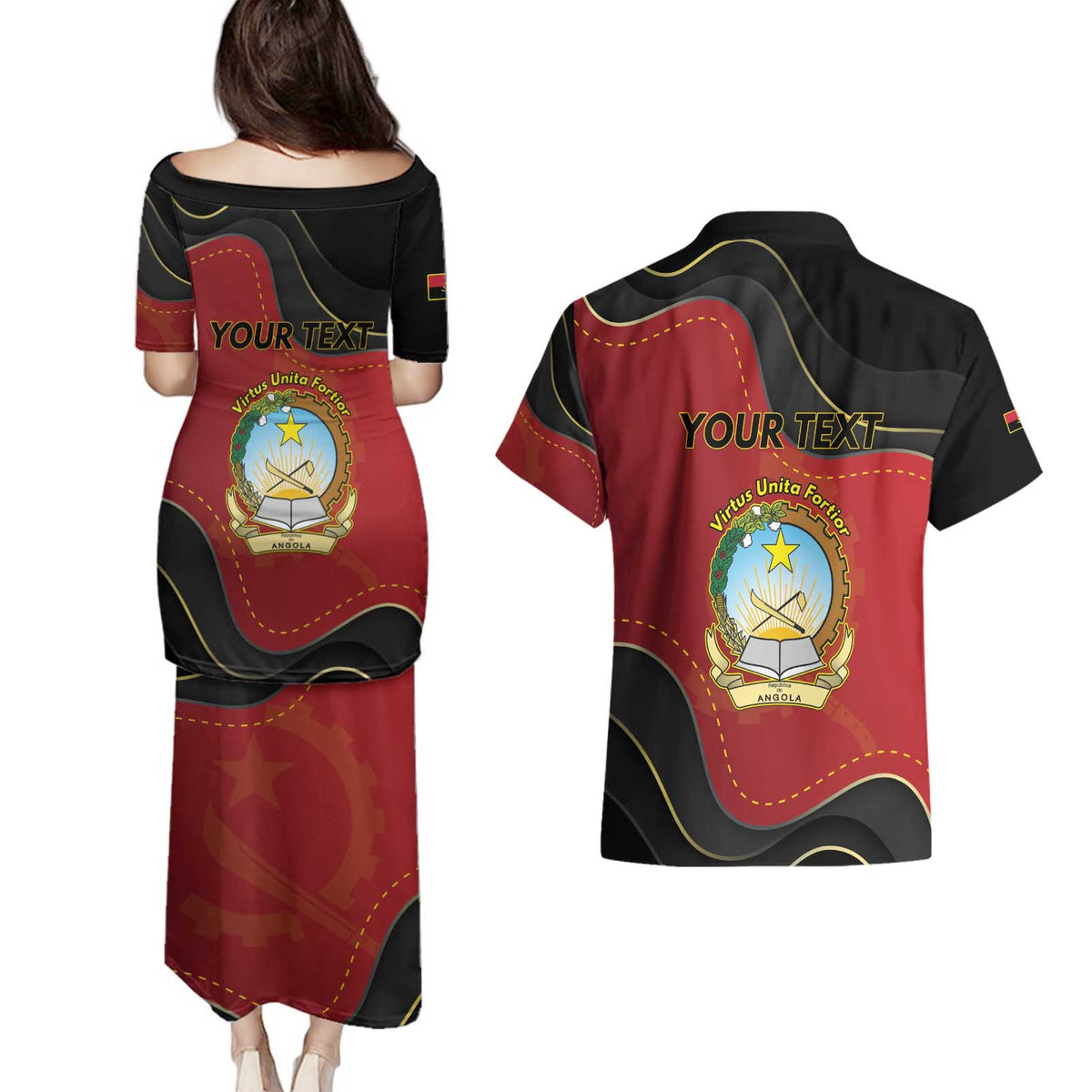 Personalized Angola Independence Day Couples Matching Puletasi and Hawaiian Shirt Virtue Is Stronger When United - Wonder Print Shop