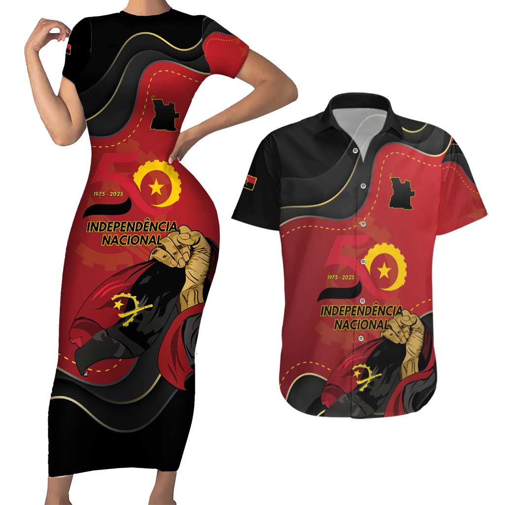 Personalized Angola Independence Day Couples Matching Short Sleeve Bodycon Dress and Hawaiian Shirt Virtue Is Stronger When United - Wonder Print Shop