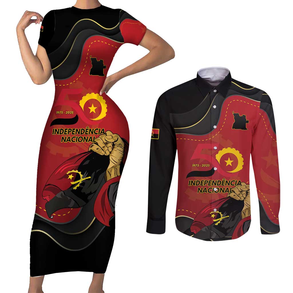 Personalized Angola Independence Day Couples Matching Short Sleeve Bodycon Dress and Long Sleeve Button Shirt Virtue Is Stronger When United - Wonder Print Shop