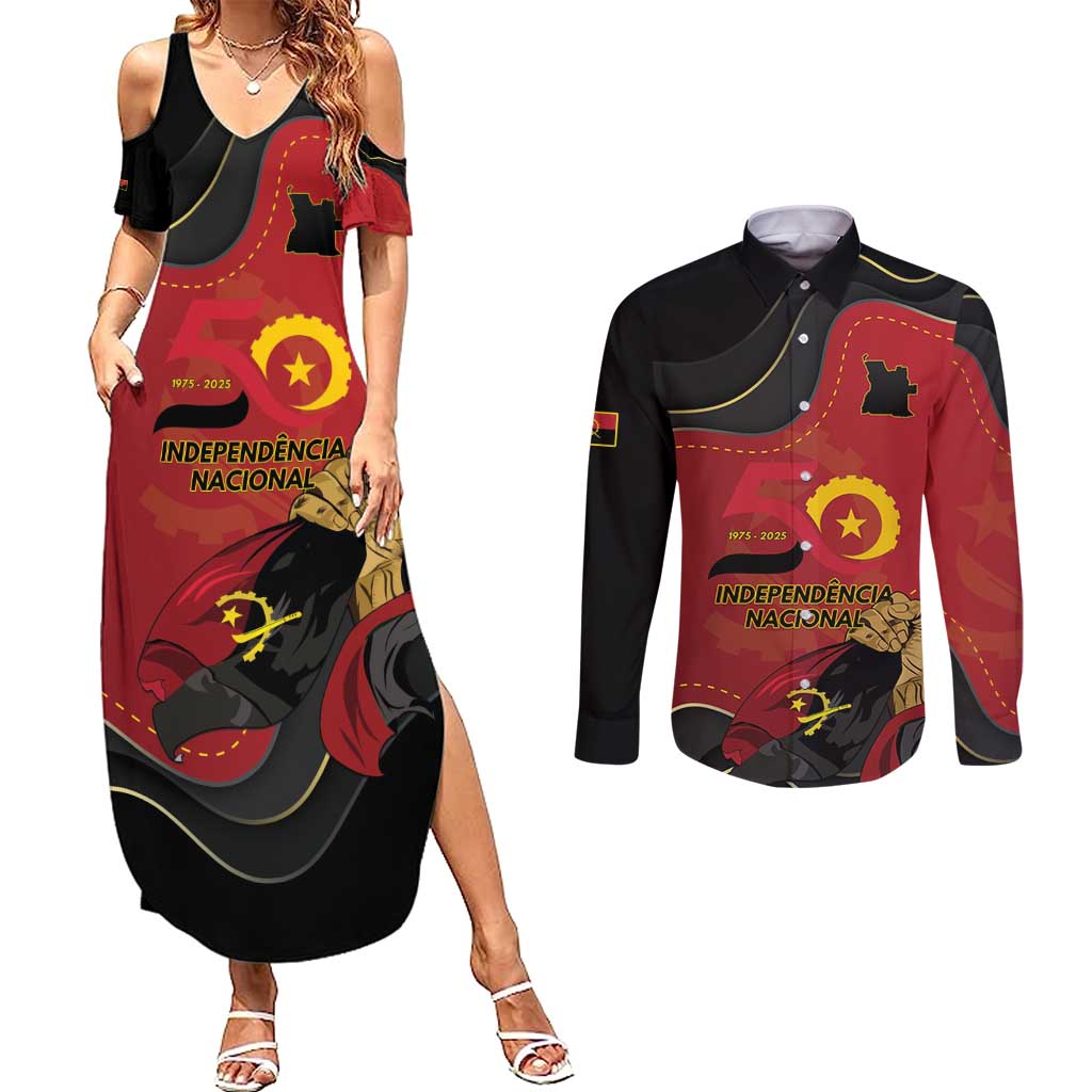 Personalized Angola Independence Day Couples Matching Summer Maxi Dress and Long Sleeve Button Shirt Virtue Is Stronger When United - Wonder Print Shop