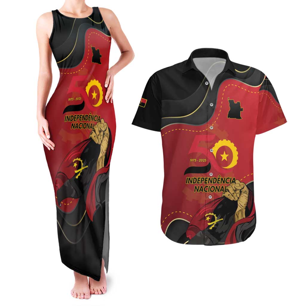 Personalized Angola Independence Day Couples Matching Tank Maxi Dress and Hawaiian Shirt Virtue Is Stronger When United - Wonder Print Shop