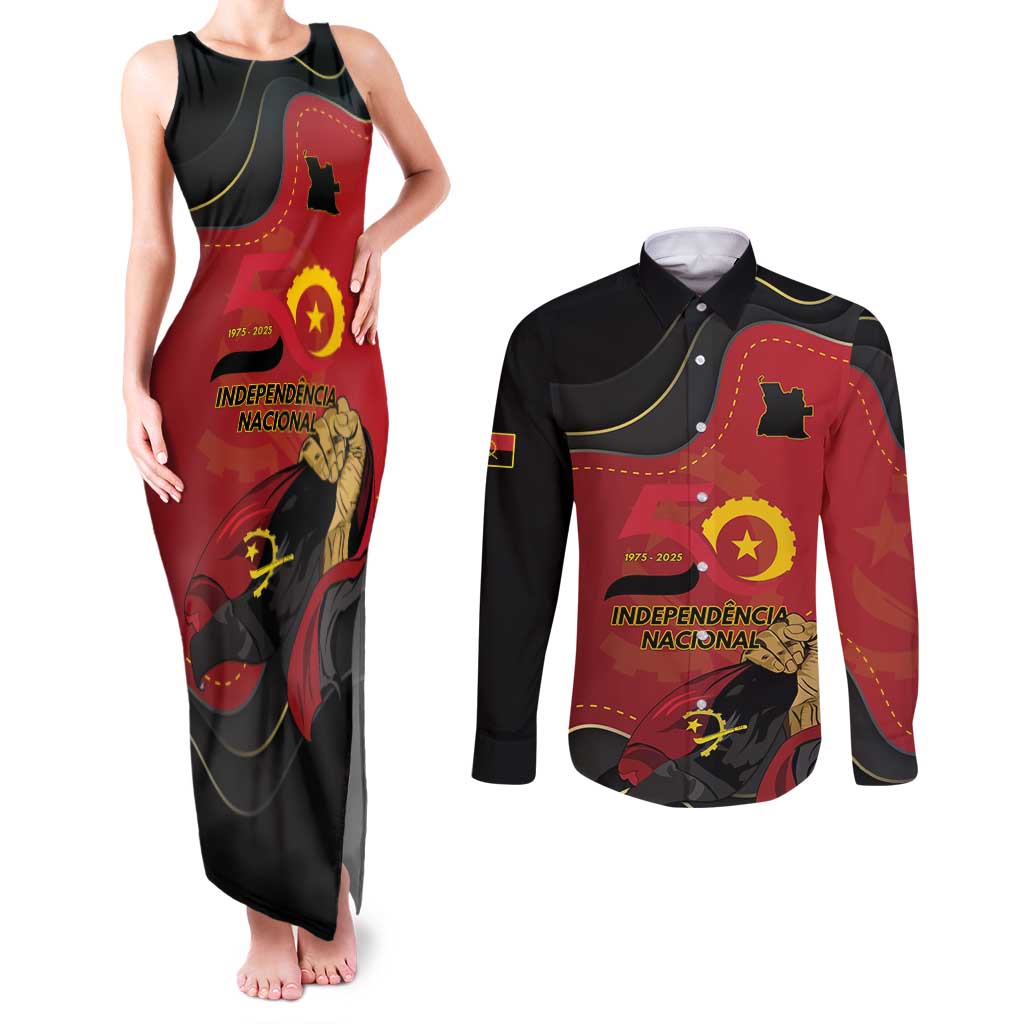 Personalized Angola Independence Day Couples Matching Tank Maxi Dress and Long Sleeve Button Shirt Virtue Is Stronger When United - Wonder Print Shop