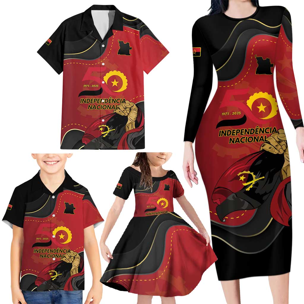 Personalized Angola Independence Day Family Matching Long Sleeve Bodycon Dress and Hawaiian Shirt Virtue Is Stronger When United - Wonder Print Shop