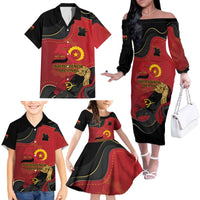 Personalized Angola Independence Day Family Matching Off The Shoulder Long Sleeve Dress and Hawaiian Shirt Virtue Is Stronger When United - Wonder Print Shop