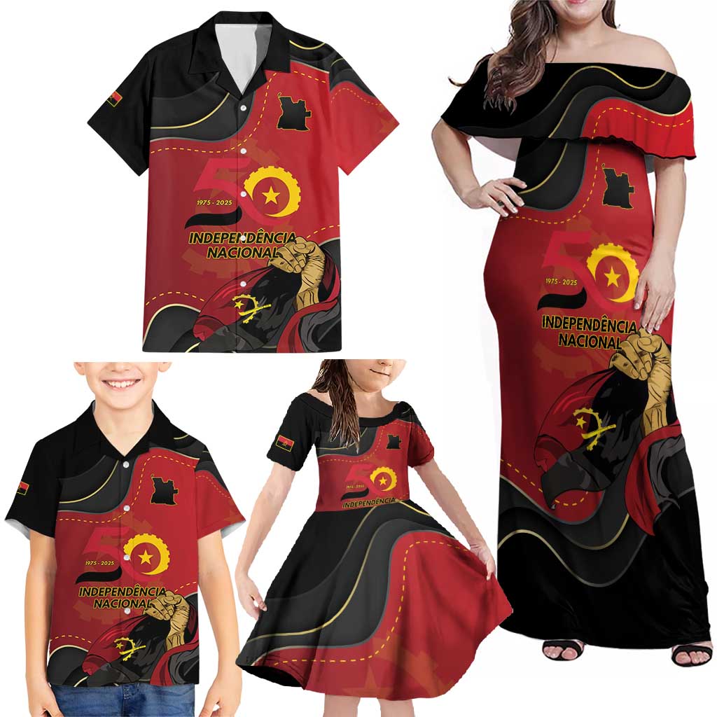 Personalized Angola Independence Day Family Matching Off Shoulder Maxi Dress and Hawaiian Shirt Virtue Is Stronger When United - Wonder Print Shop