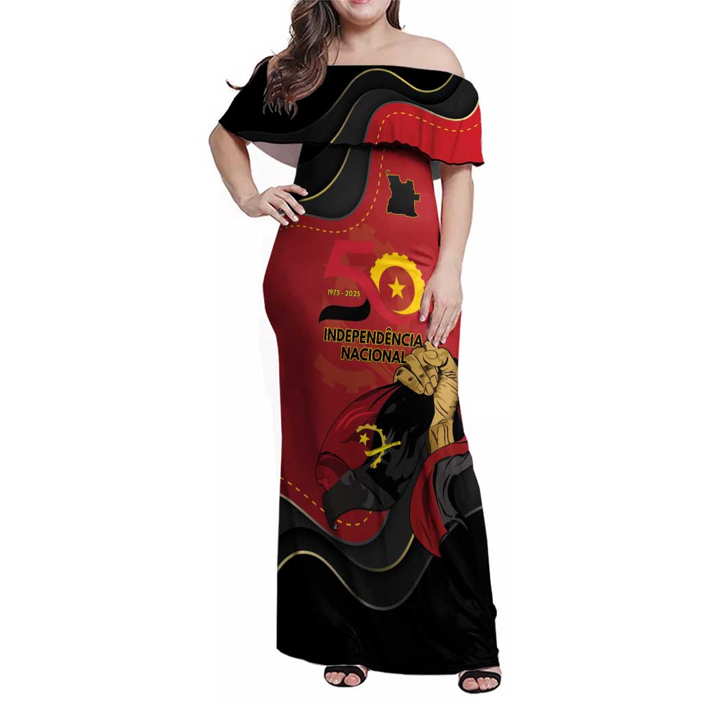 Personalized Angola Independence Day Family Matching Off Shoulder Maxi Dress and Hawaiian Shirt Virtue Is Stronger When United - Wonder Print Shop