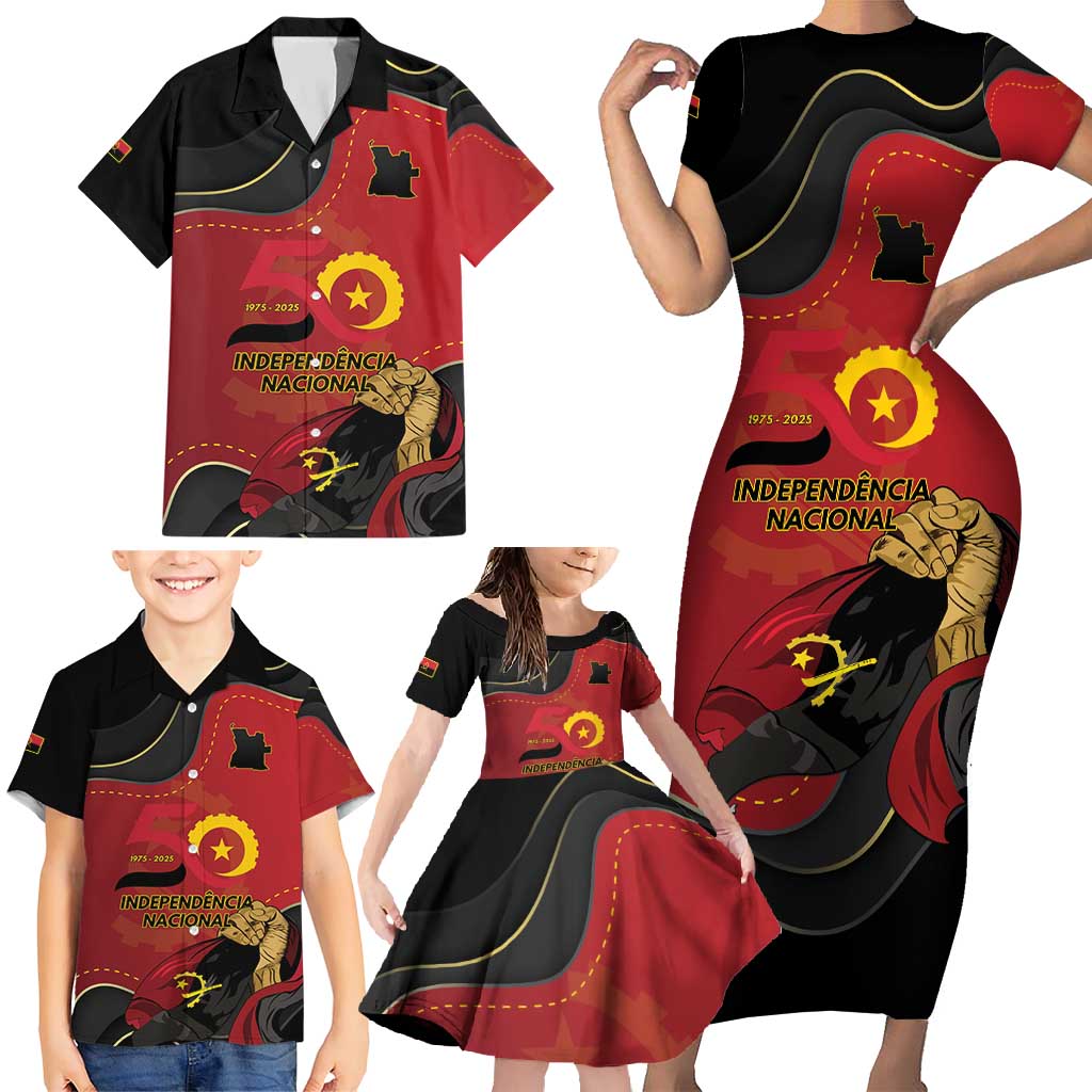 Personalized Angola Independence Day Family Matching Short Sleeve Bodycon Dress and Hawaiian Shirt Virtue Is Stronger When United - Wonder Print Shop