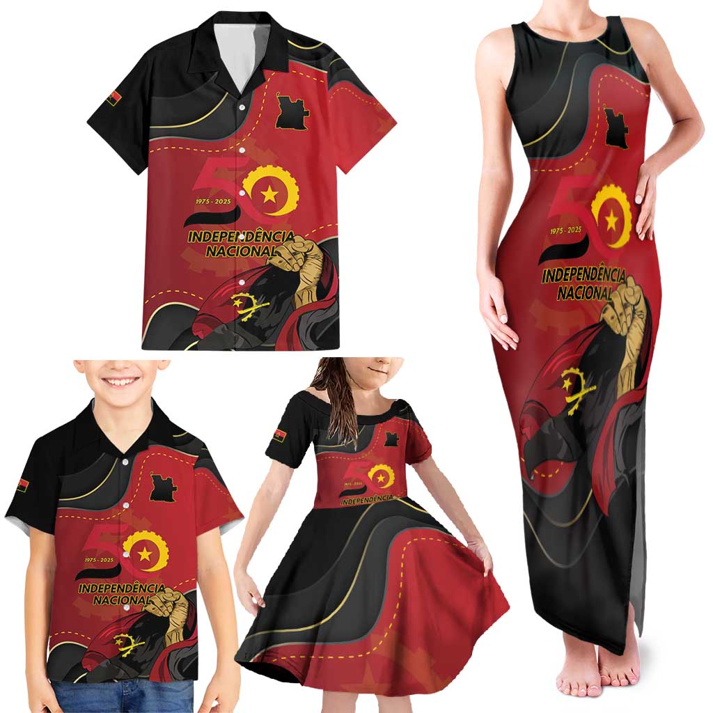 Personalized Angola Independence Day Family Matching Tank Maxi Dress and Hawaiian Shirt Virtue Is Stronger When United - Wonder Print Shop