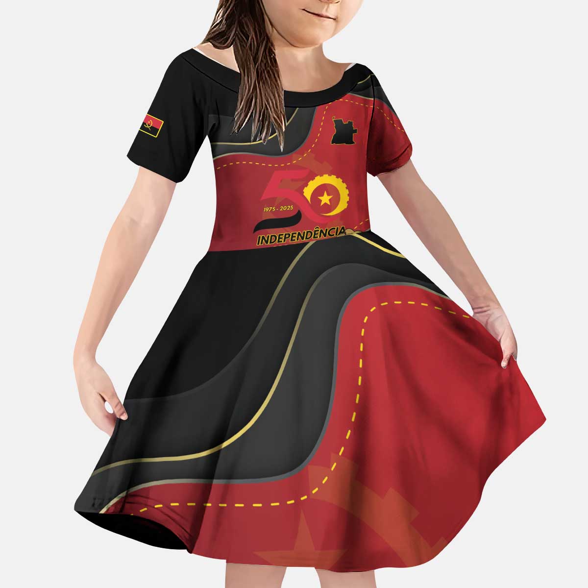 Personalized Angola Independence Day Kid Short Sleeve Dress Virtue Is Stronger When United - Wonder Print Shop