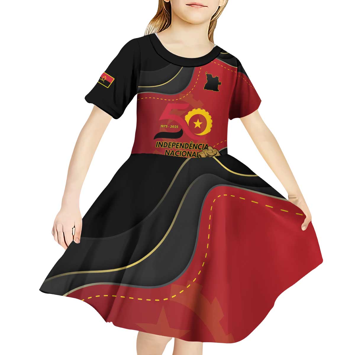 Personalized Angola Independence Day Kid Short Sleeve Dress Virtue Is Stronger When United - Wonder Print Shop