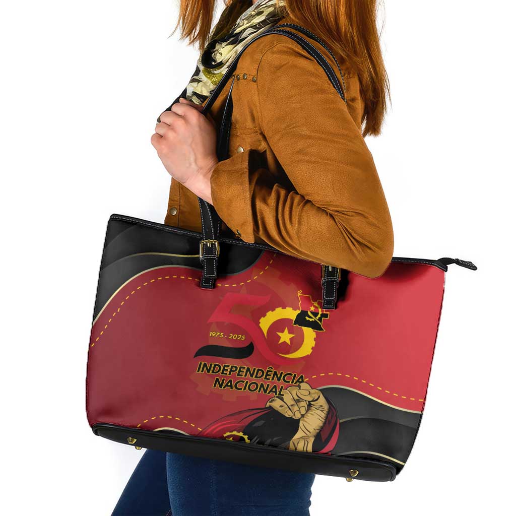 Angola Independence Day Leather Tote Bag Virtue Is Stronger When United - Wonder Print Shop