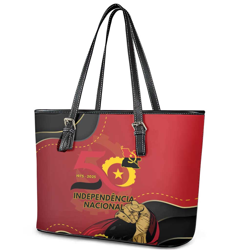 Angola Independence Day Leather Tote Bag Virtue Is Stronger When United - Wonder Print Shop