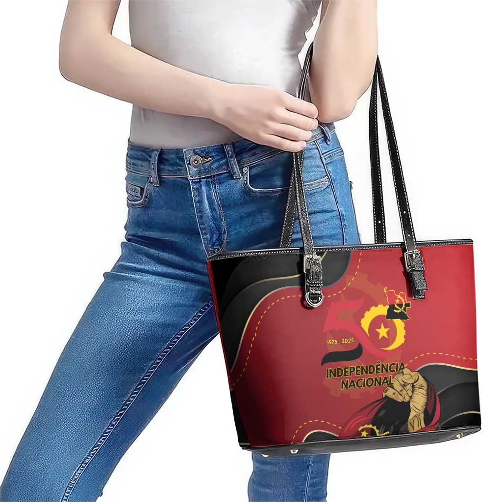 Angola Independence Day Leather Tote Bag Virtue Is Stronger When United - Wonder Print Shop