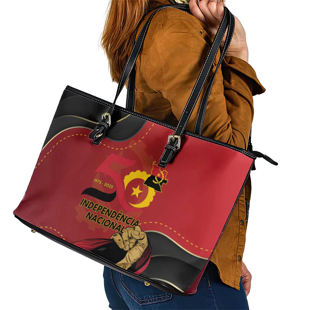 Angola Independence Day Leather Tote Bag Virtue Is Stronger When United - Wonder Print Shop