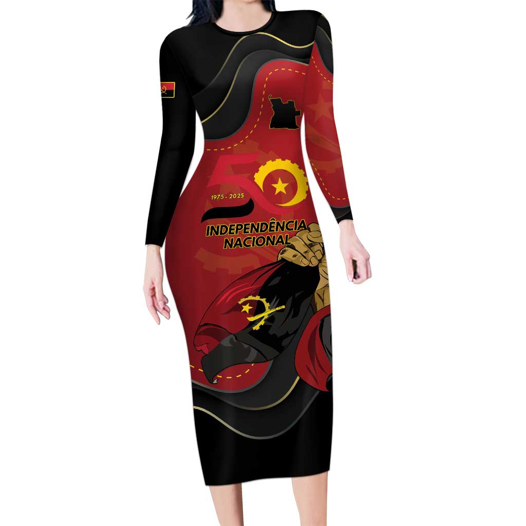 Personalized Angola Independence Day Long Sleeve Bodycon Dress Virtue Is Stronger When United - Wonder Print Shop