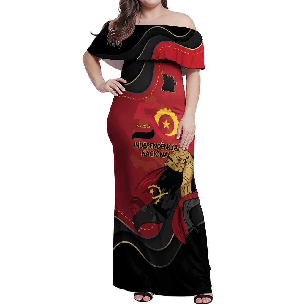 Personalized Angola Independence Day Off Shoulder Maxi Dress Virtue Is Stronger When United - Wonder Print Shop