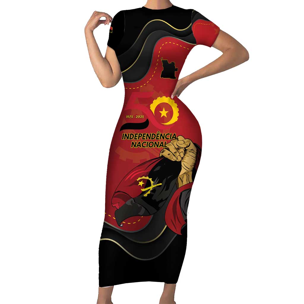 Personalized Angola Independence Day Short Sleeve Bodycon Dress Virtue Is Stronger When United - Wonder Print Shop