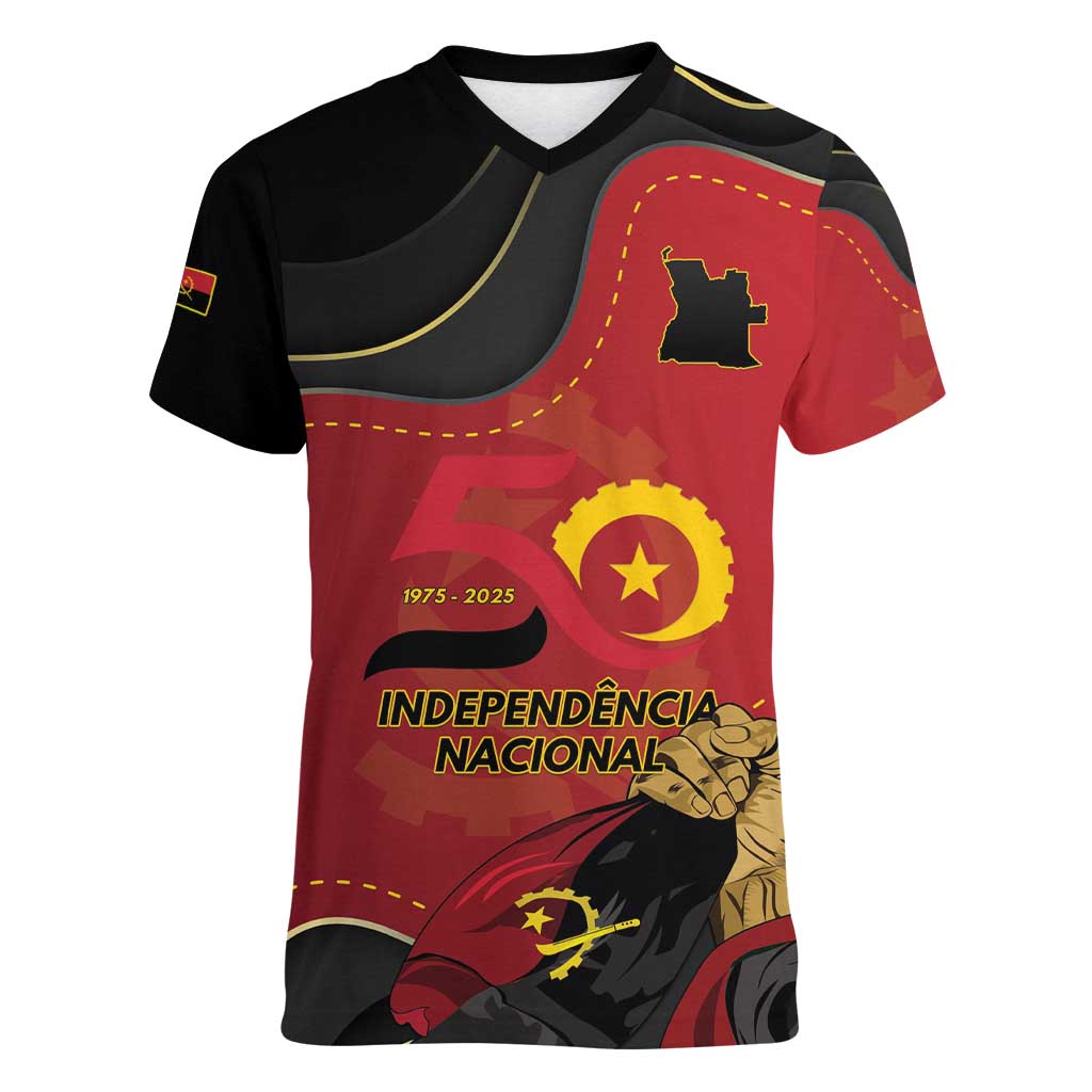 Personalized Angola Independence Day Women V-Neck T-Shirt Virtue Is Stronger When United - Wonder Print Shop