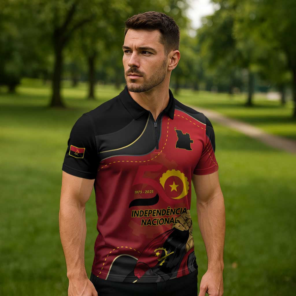 Personalized Angola Independence Day Zipper Polo Shirt Virtue Is Stronger When United - Wonder Print Shop