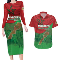 Morocco Green March Day Couples Matching Long Sleeve Bodycon Dress and Hawaiian Shirt One People - One Nation - Wonder Print Shop