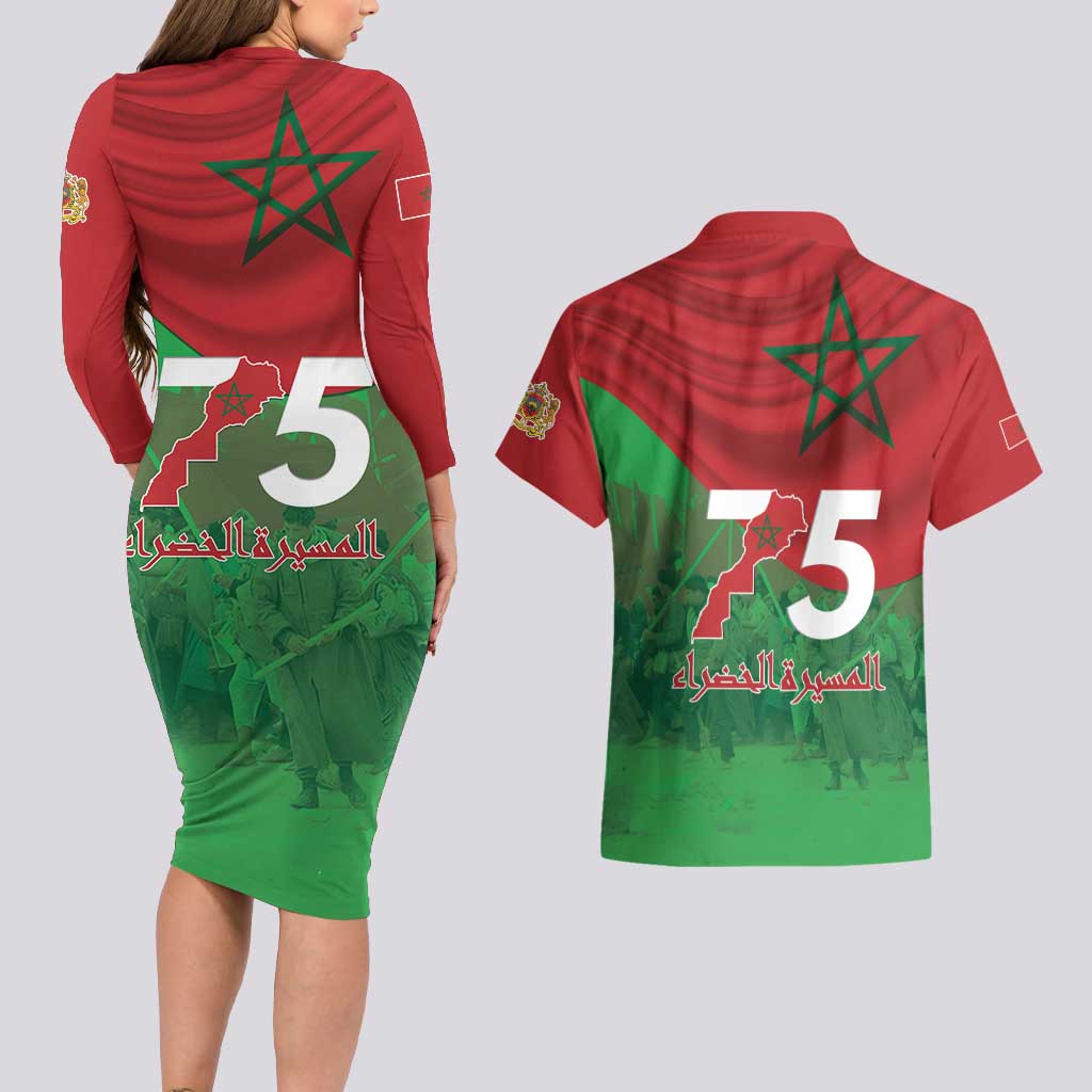 Morocco Green March Day Couples Matching Long Sleeve Bodycon Dress and Hawaiian Shirt One People - One Nation - Wonder Print Shop