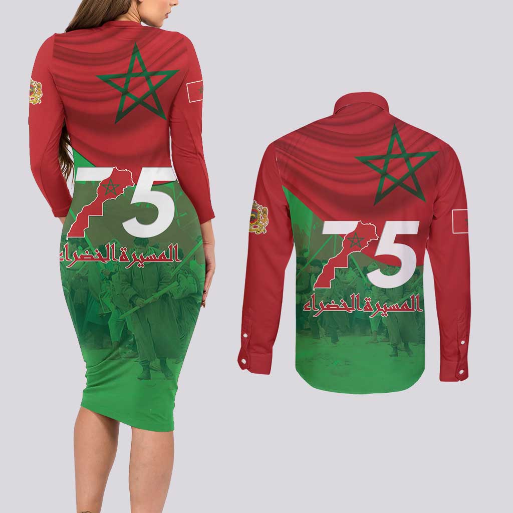 Morocco Green March Day Couples Matching Long Sleeve Bodycon Dress and Long Sleeve Button Shirt One People - One Nation - Wonder Print Shop