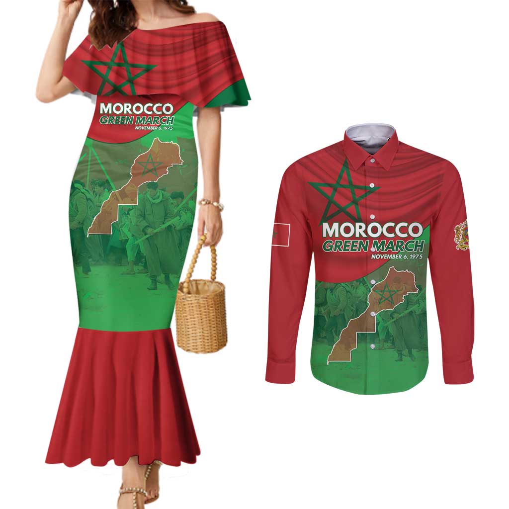 Morocco Green March Day Couples Matching Mermaid Dress and Long Sleeve Button Shirt One People - One Nation - Wonder Print Shop