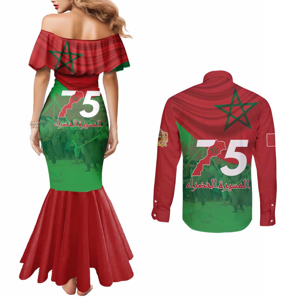 Morocco Green March Day Couples Matching Mermaid Dress and Long Sleeve Button Shirt One People - One Nation - Wonder Print Shop