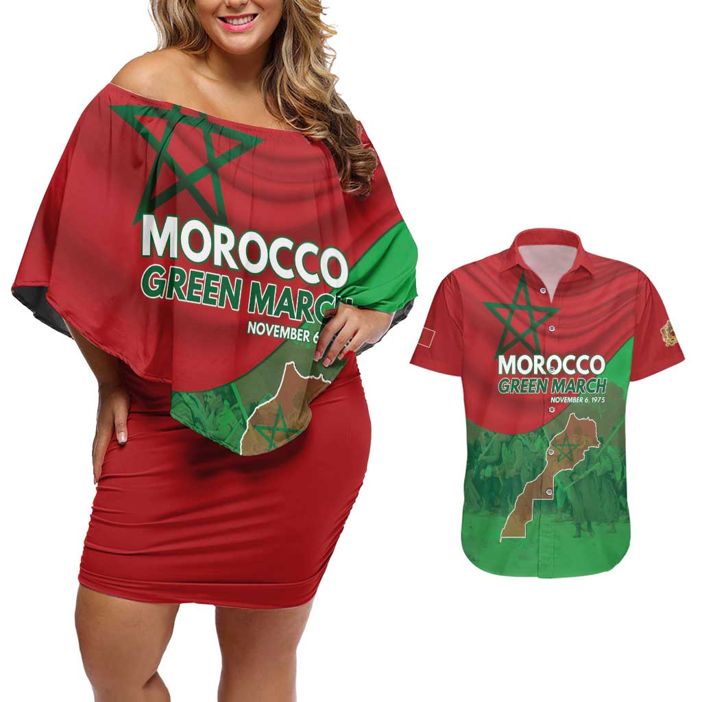 Morocco Green March Day Couples Matching Off Shoulder Short Dress and Hawaiian Shirt One People - One Nation - Wonder Print Shop
