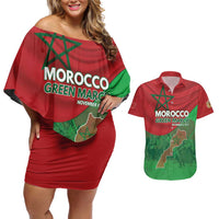 Morocco Green March Day Couples Matching Off Shoulder Short Dress and Hawaiian Shirt One People - One Nation - Wonder Print Shop