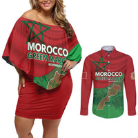 Morocco Green March Day Couples Matching Off Shoulder Short Dress and Long Sleeve Button Shirt One People - One Nation - Wonder Print Shop