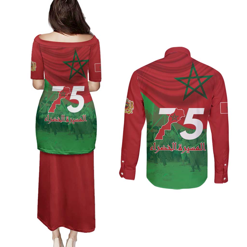 Morocco Green March Day Couples Matching Puletasi and Long Sleeve Button Shirt One People - One Nation - Wonder Print Shop