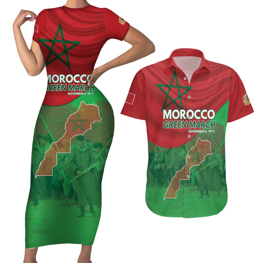 Morocco Green March Day Couples Matching Short Sleeve Bodycon Dress and Hawaiian Shirt One People - One Nation - Wonder Print Shop