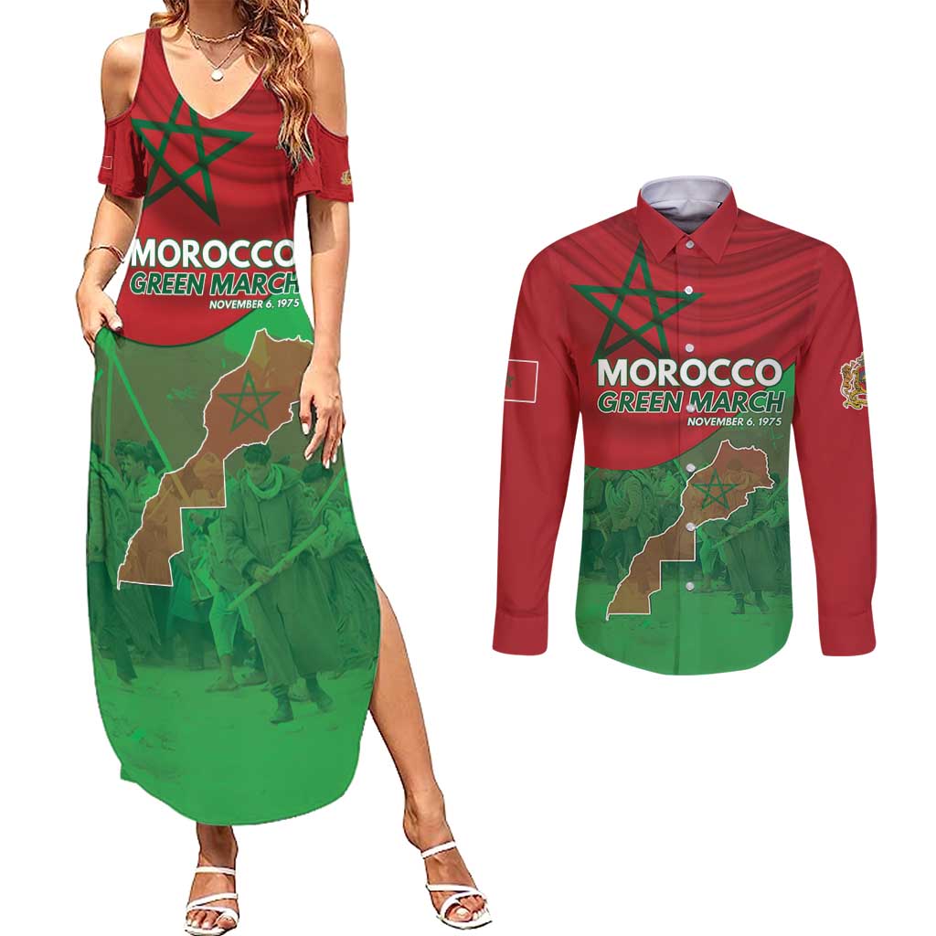 Morocco Green March Day Couples Matching Summer Maxi Dress and Long Sleeve Button Shirt One People - One Nation - Wonder Print Shop
