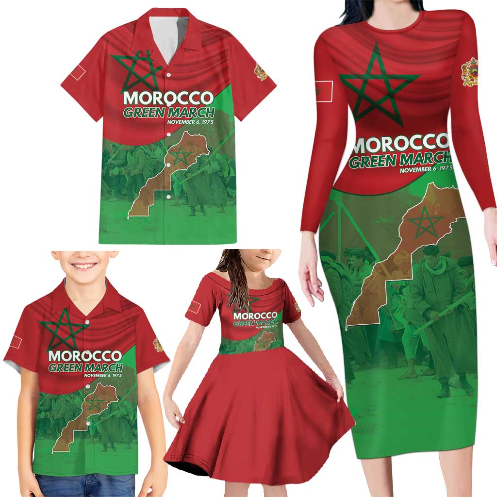 Morocco Green March Day Family Matching Long Sleeve Bodycon Dress and Hawaiian Shirt One People - One Nation - Wonder Print Shop