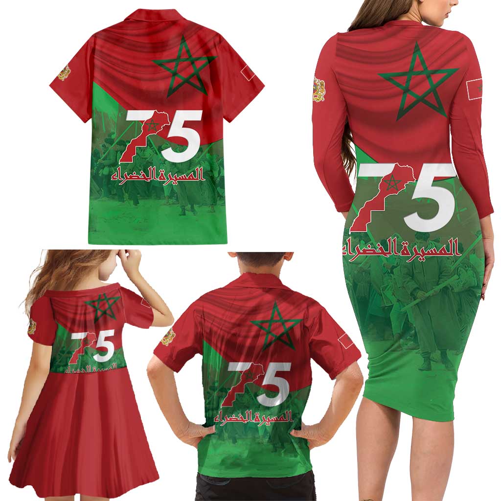 Morocco Green March Day Family Matching Long Sleeve Bodycon Dress and Hawaiian Shirt One People - One Nation - Wonder Print Shop