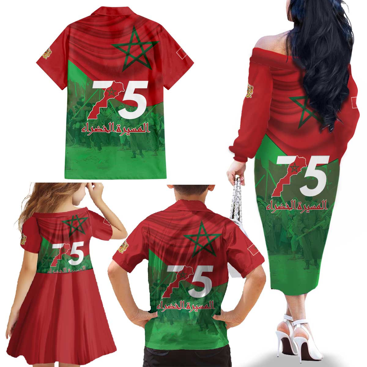 Morocco Green March Day Family Matching Off The Shoulder Long Sleeve Dress and Hawaiian Shirt One People - One Nation - Wonder Print Shop