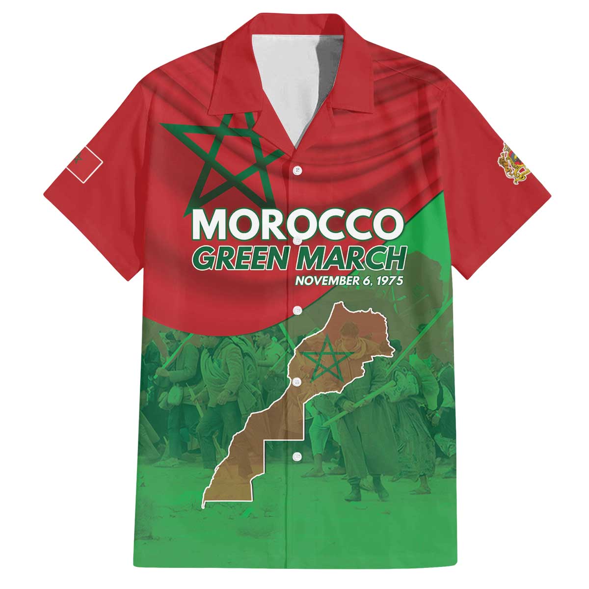 Morocco Green March Day Family Matching Off The Shoulder Long Sleeve Dress and Hawaiian Shirt One People - One Nation - Wonder Print Shop